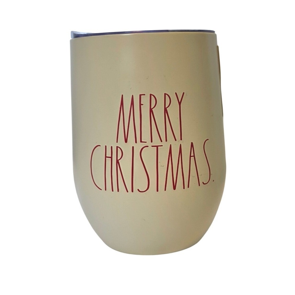 Rae Dunn Merry Christmas Insulated Wine Tumbler Cream Red Lettering with Lid